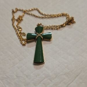 Green and Gold Cross Pendant Necklace